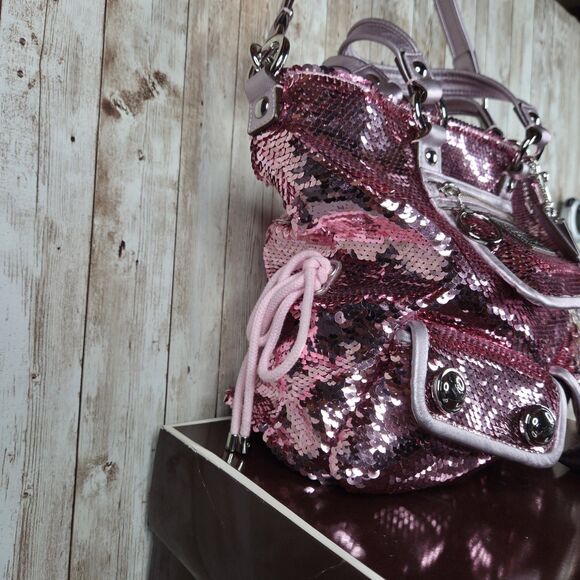 COACH 13821 Poppy Sequin Spotlight Pink Shoulder Bag Tote Special Edition Purse - Picture 3 of 16